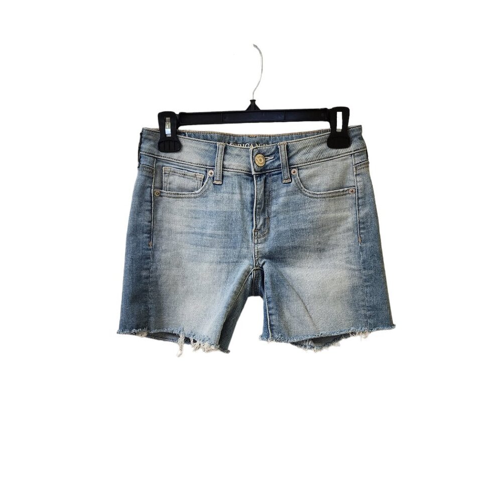 American Eagle Advanced Stretch Raw Hem Jean Shorts Size 0 Low Rise